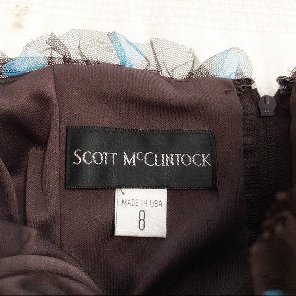 Scott McClintock Brown & Blue Polka Dot Strapless Dress – Size 8 - Picture 10 of 13